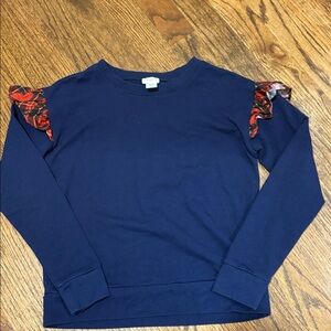 Crewcuts Navy sweatshirt with plaid ruffles